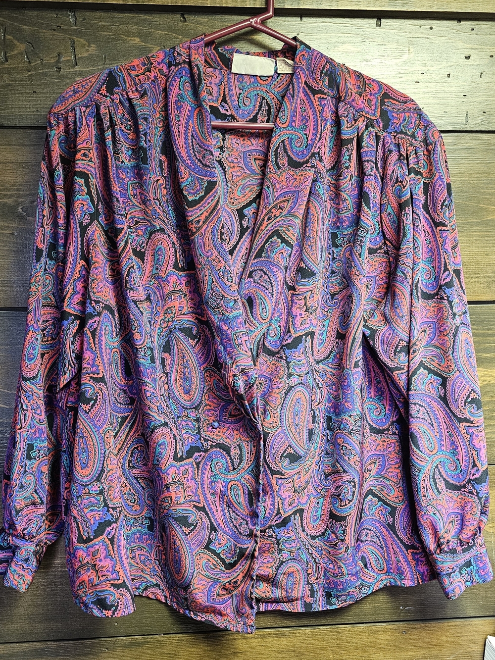 Vintage Paisley Button-Front Blouse in Vibrant Pink & Purple Pluse Size 20W